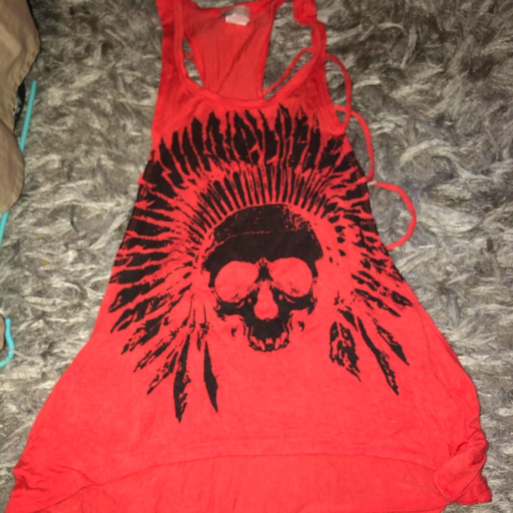 Skull side cut tank top